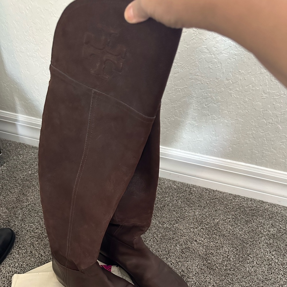 Brown suede Tory Burch boots above knee!